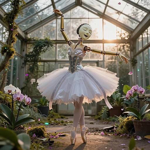 Porcelain Marionette Ballerina in Glass Greenhouse