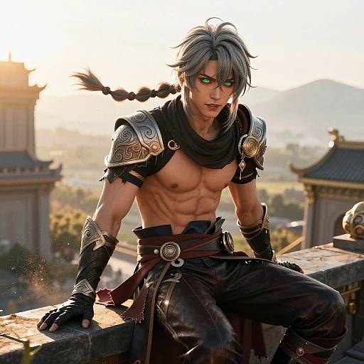 Sunlit Aether Rooftop Hero in Armor