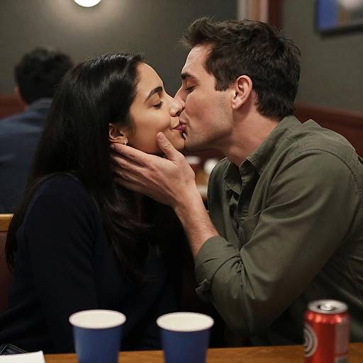 Romantic Restaurant Kiss at Dusk