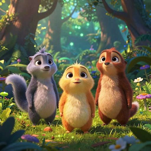 Adorable Animated Animals in Magical Forest