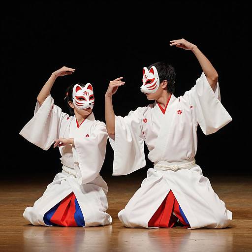 Traditional Japanese Dance with Fox Masks