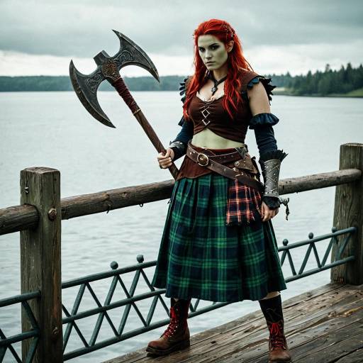 Fantasy Warrior Cosplay with Battle Axe Outdoors