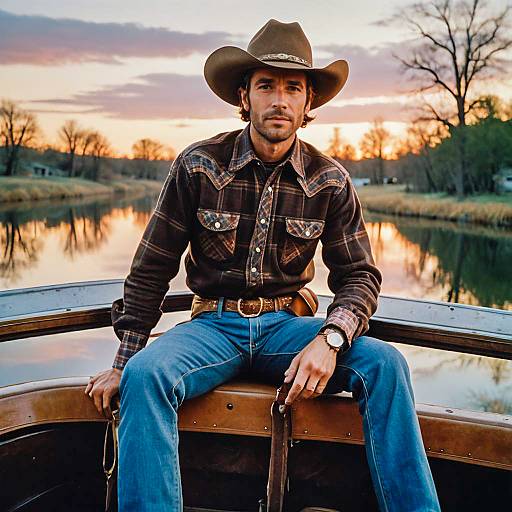 Cowboy on Evening Boat Ride