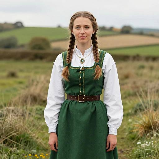 Woman in Traditional Irish Dress with Braids