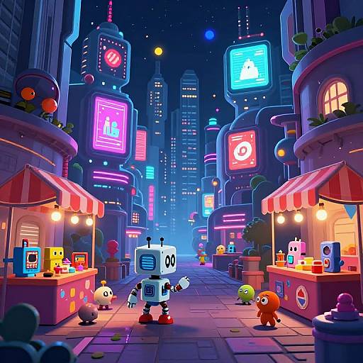 Cyberpunk 8-Bit Robot Cityscape