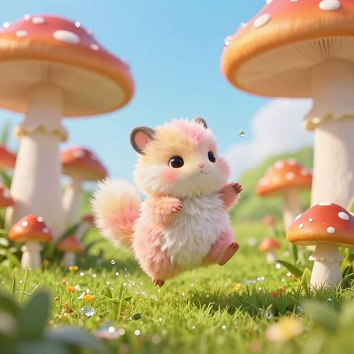 Fluffy Pastel Creature in Enchanted Meadow