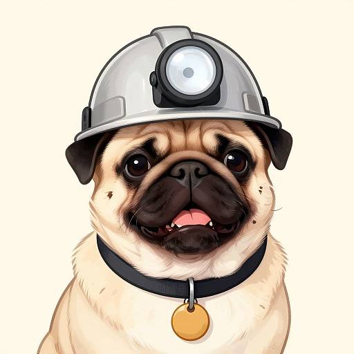 Happy Pug Miner Cartoon Illustration