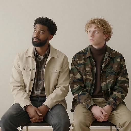 Two men sitting side by side indoors