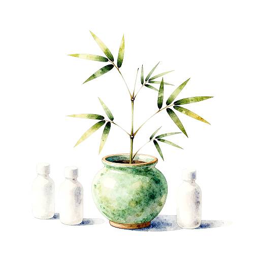 Minimalist Pastel Green Pot with Bamboo