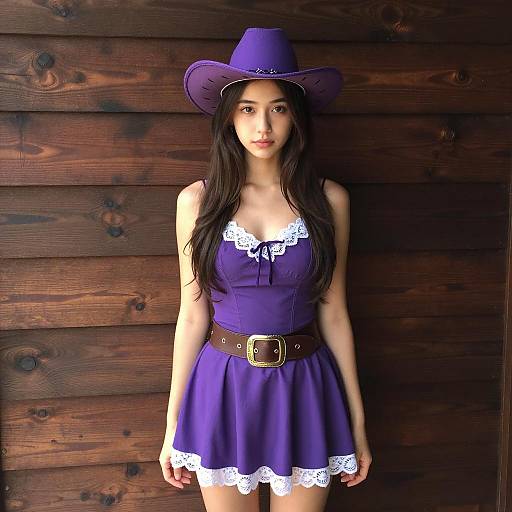 Young Woman in Purple Cowgirl Costume