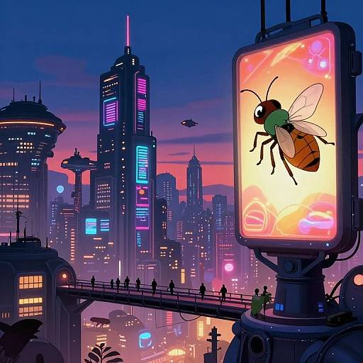 Futuristic Cyberpunk Cityscape at Dusk