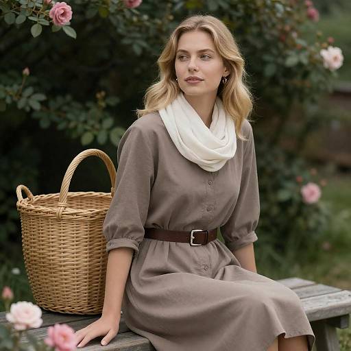 Blonde Woman in Brown Dress Outdoors