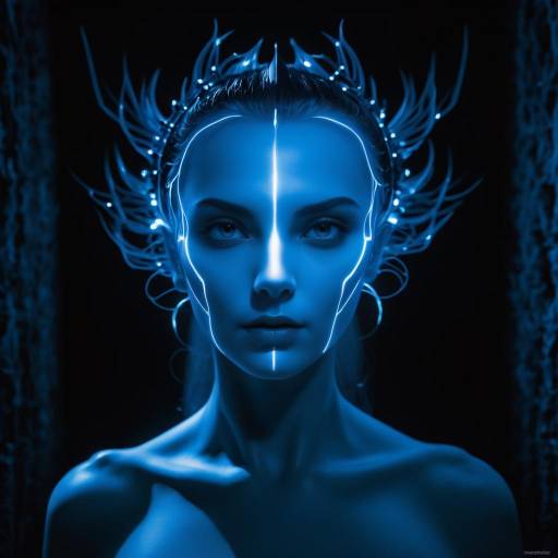 Futuristic Woman with Neon Light Headpiece