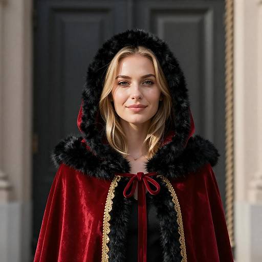 Elegant Blonde Woman in Velvet Cloak