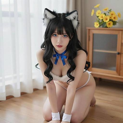 Nude Woman with Cat Ears Portrait