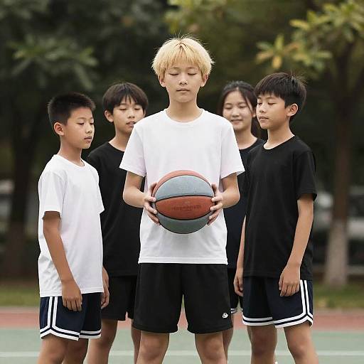 Kids Playing Basketball Outdoors Under Tree