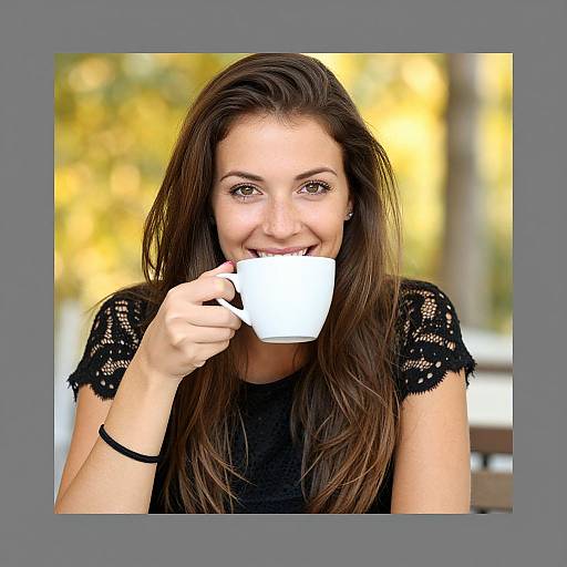 Cheerful Woman with Coffee Outdoors