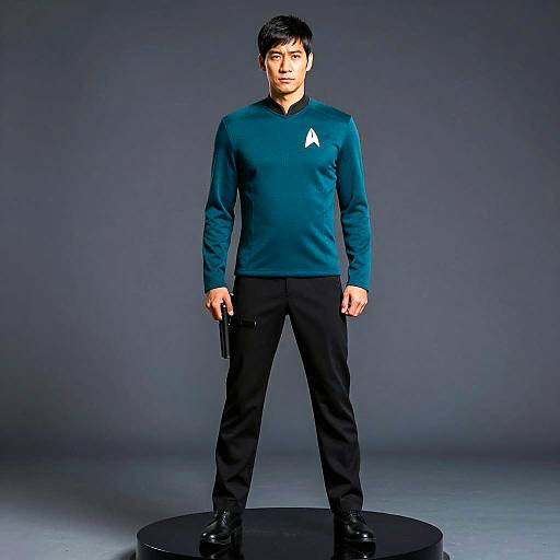 Man in Star Trek Uniform with Pistol