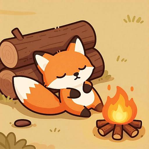 Cozy Sleepy Fox by Campfire