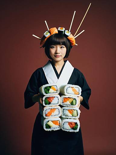 Photorealistic Sushi Roll Costume Portrait