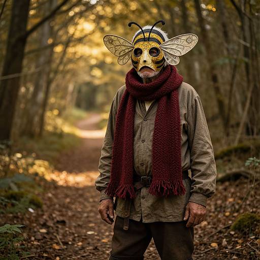 Old Man with Intricate Bee Mask