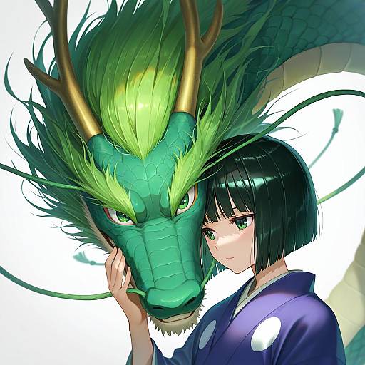 Illustration of Haku (sen to chihiro no kamikakushi), sen to chihiro no kamikakushi in the style of Mimimi (mimimim9999)