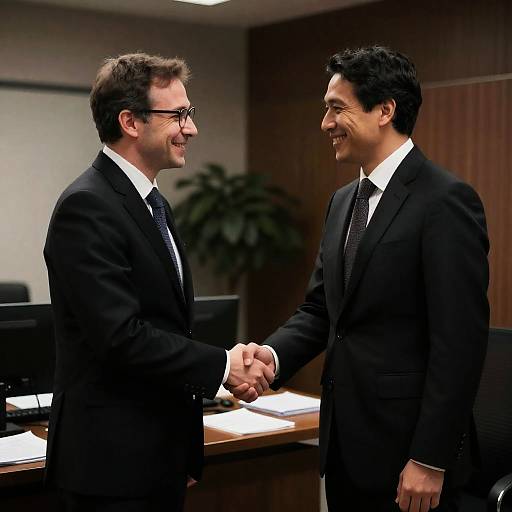 Men's Handshake in Dim Office Setting