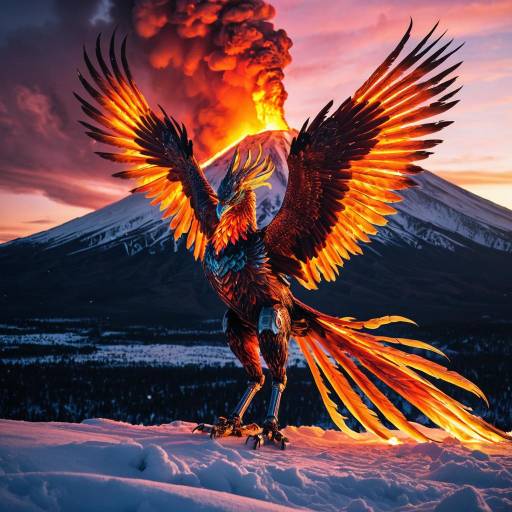 Majestic Phoenix Over Fiery Eruption