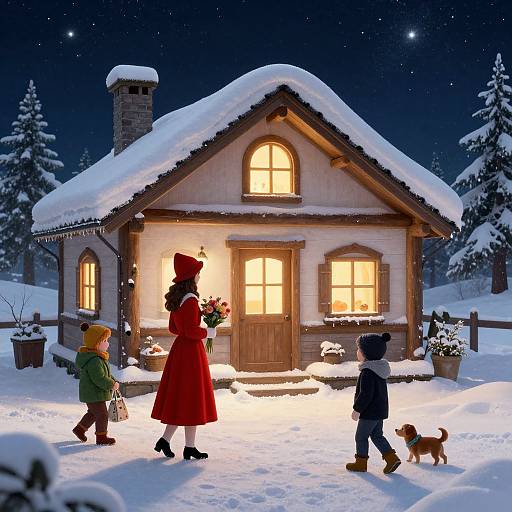 Cozy Winter Cottage with Figures