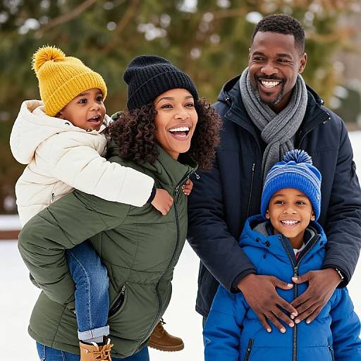Happy African-American Family Winter Outing