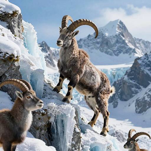 Nimble Mountain Goat on Icy Ledge