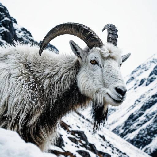 Mountain Goat in Snowy Alpine Landscape