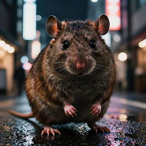 Mythical Rat Yokai in Urban Night