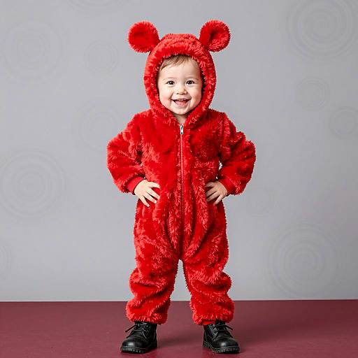 Smiling Baby in Red Fuzzy Costume