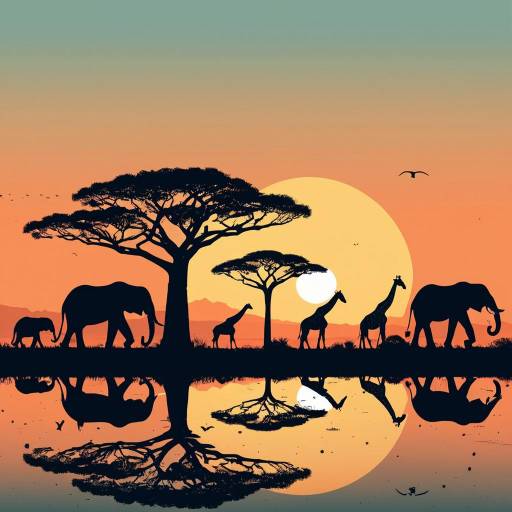 African Savanna Wildlife at Sunset