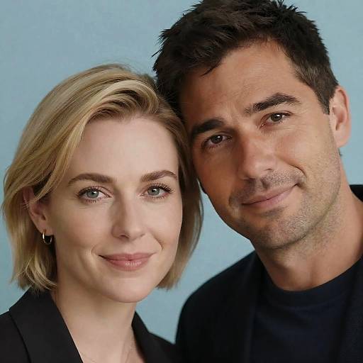 Portrait of a Smiling Couple on Blue Background