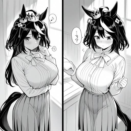Monochrome Horse Girl with Ears and Crown