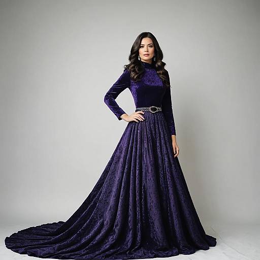 Elegant Woman in Royal Purple Velvet Gown