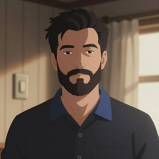 Digital Illustration of Bearded Man Indoors