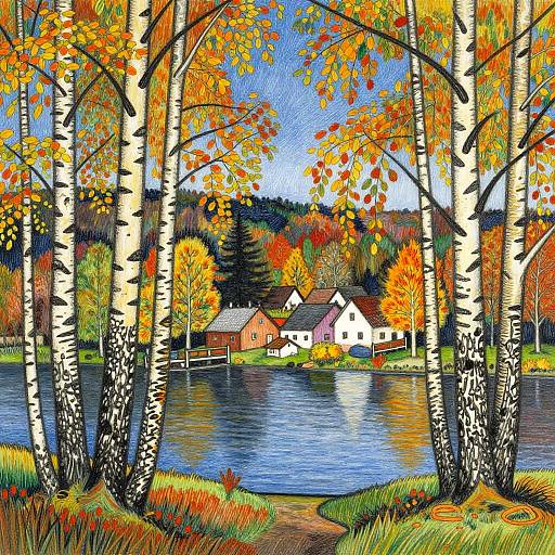 Surreal Lakeside Village Tattoo Art