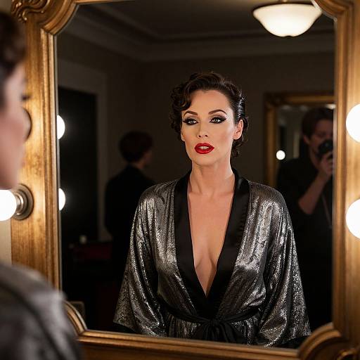 Legendary Diva in Silver Robe at Vanity Mirror