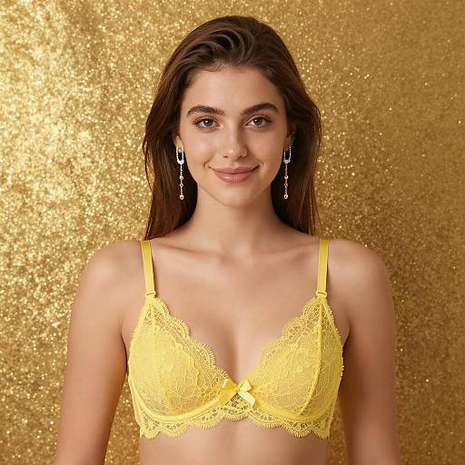 Smiling Woman in Glittery Yellow Lingerie