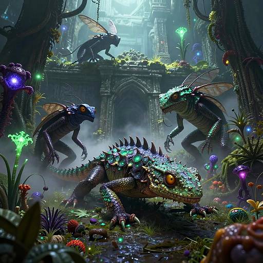 Surreal Venoms Amid Glowing Ruins