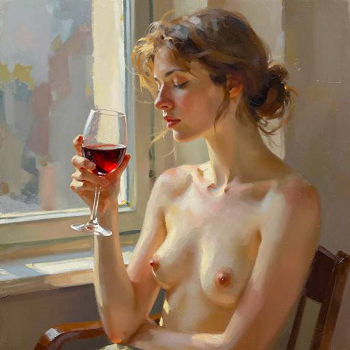 Serene Woman with Wine by Window