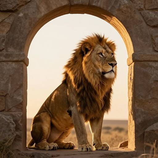 Majestic Lion in Stone Archway