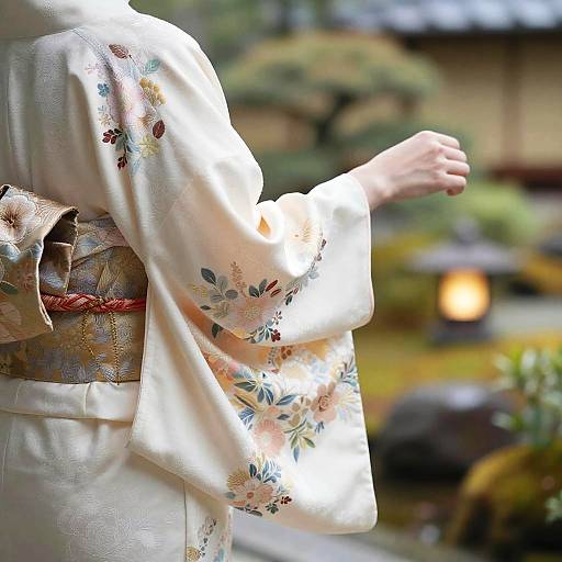 Elegant Kimono in Japanese Garden