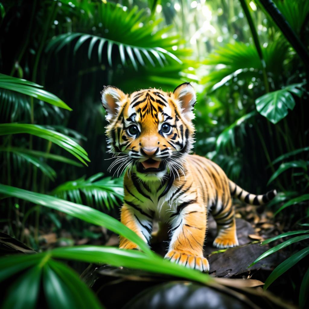 Playful Baby Tiger Cub in Jungle