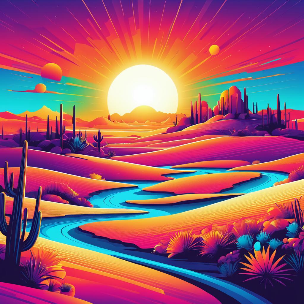 Vibrant Surreal Desert Landscape Art