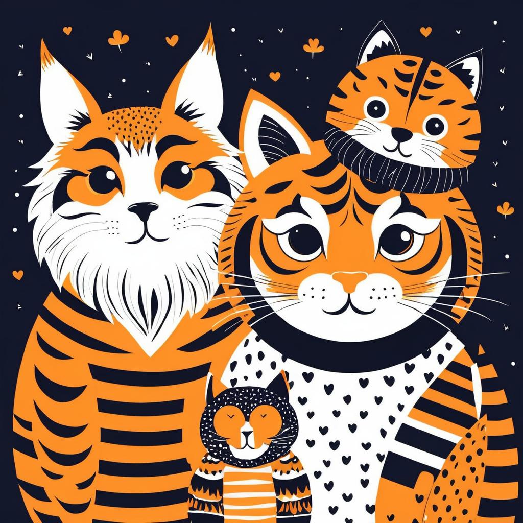 Whimsical Best Friends: Cat, Tiger, Owl