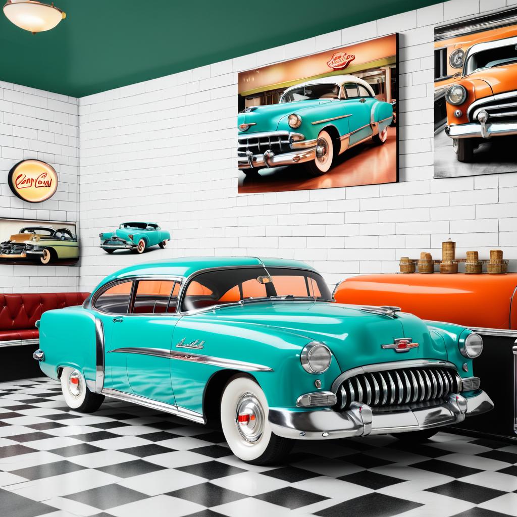 Vintage Car Diner Wall Art Mockup